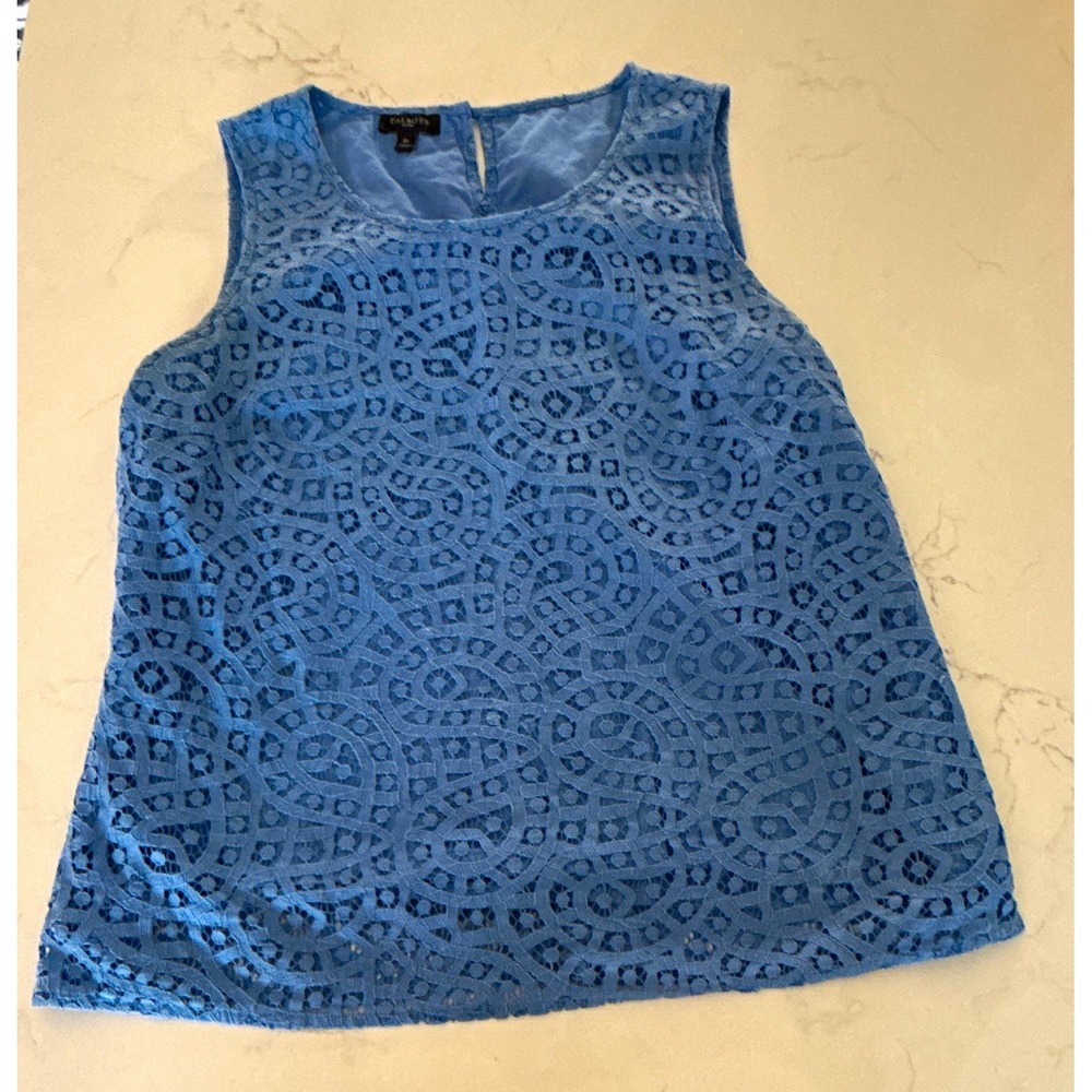 Talbots Petites 8P Blue Floral Lace Lined Sleeveless Scoop Neck Pullover Top